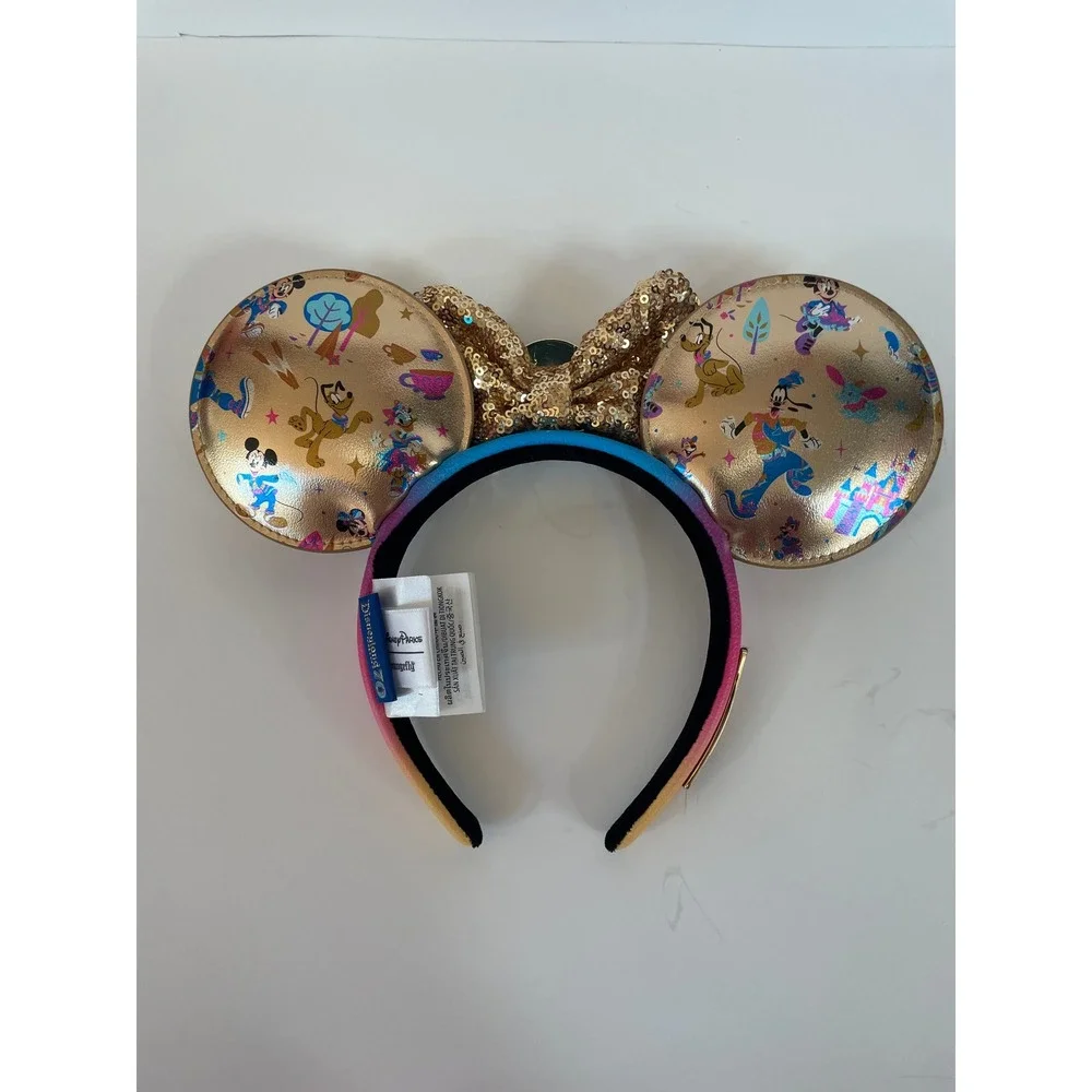 Disney Loungefly Disneyland 70th Anniversary Minnie Mouse Ears Gold Sequin Bow